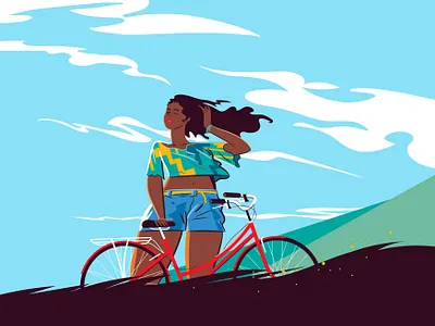 Have a nice day adobe illustrator adobe photoshop art beauty bicycle design digital art digital illustration girl illustration illustrator photoshop sunny day