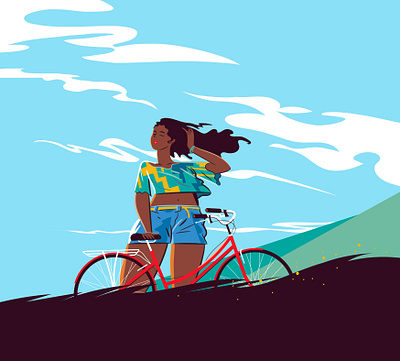 Have a nice day adobe illustrator adobe photoshop art beauty bicycle design digital art digital illustration girl illustration illustrator photoshop sunny day