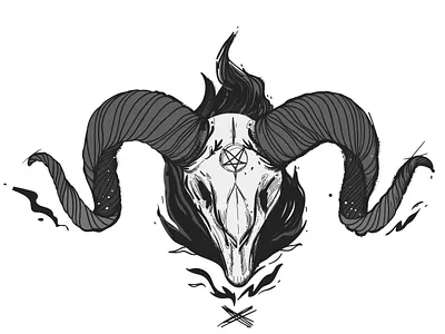 Vector ram skull in black fire scary print for t-shirt or sticke black dangerous dark darkness fire illustration modern art occult print ram scary skull sticker t shirt