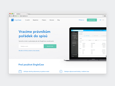 SingleCase product website acquisition app case czech design landing law lawyers marketing page product registration saas startup ux website