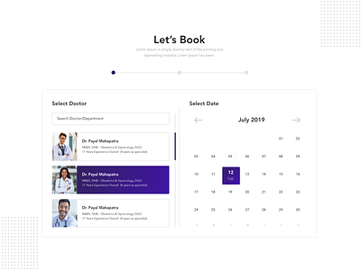 Doctor booking booking calendar doctor list next previous timeline website