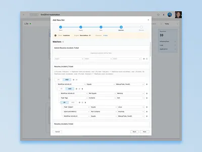 E2E – Matchers interface match matcher modal popup ui