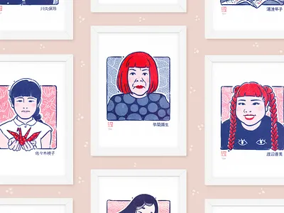 Japanese Women Who Changed the World Riso Prints duotone feminist illustration japan japanese japanese culture riso risoprint women