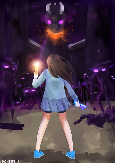 End world anime fanart illustration minecraft