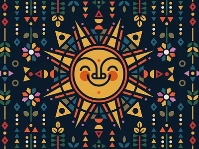 Modern Folk Sun bright design flowers folk art graphic design happy illustration patterns sun triangles vector
