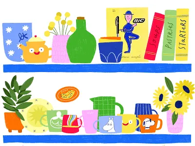 Bon App ! - Exhibition (2019) art artist colors draw drawing drawings food food and drink food illustration graphism illustration shelves