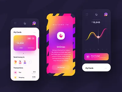 Unlimex Banking app app app design bank banking branding business business card colors design finance illustration inspiration ios logo ui