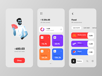 Save Finance App app application color concept design finance finance app flat food icon illustration light money product save money ui user experience user interface ux