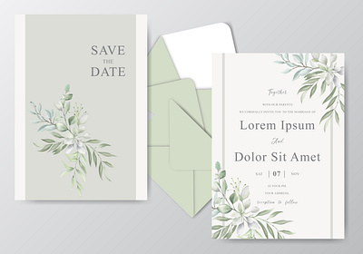 Elegant Watercolor Wedding Invitation with Greenery Foliage beautiful branch card decoration design elegant floral foliage frame green greenery illustration invite leaf nature spring vector vintage watercolor wedding