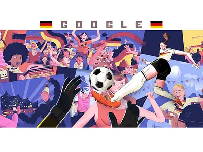 Google Doodle: FIFA's 2019 Women's World Cup adobe photoshop bavaria beer garden berlin cheering doodle fans football fussball german national team germany google google doodle hamburg high five illustraion kick mountains soccer womens soccer