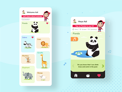 Kids Learning App (concept) appconcept appdesign design designchallenge flat design graphic design graphics illustration interactive interactive design interface design kids kidsapp learningapp ui uidesign uiux wildlife