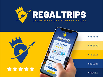 RegalTrips Brand app blue brand king logo royal royalty travel trip yellow