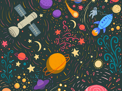 Space Adventure astronaut design illustration pattern pattern design posterdesign procreate space spaceadventure spaceman spacepattern spaceship stars