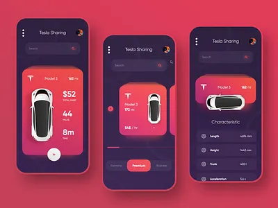 Tesla Sharing App adobexd animation app app mobile application design ios minimal mobile mobile ui tesla typography ui ux web xd xd design