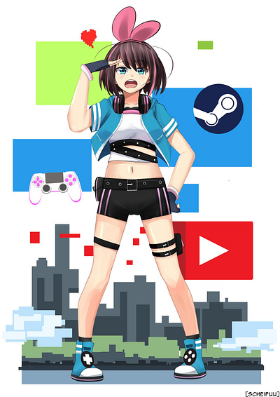 kizuna ai games fanart by anime fanart illustration