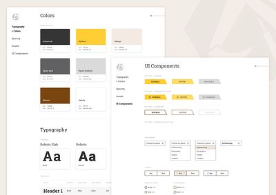 WIP Design System buttons color palette components design design system guide roboto states stickersheet styleguide styletile typography ui components