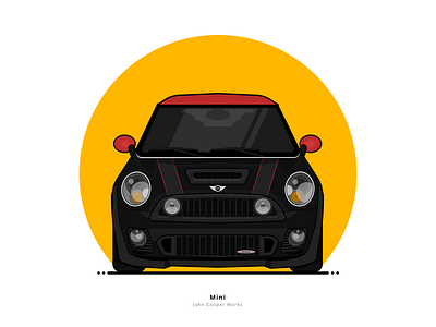 Mini John Cooper Works black car car illustration design drawing flat graphic graphic design illustration illustrations mini mini cooper red sketch ux vector works yellow