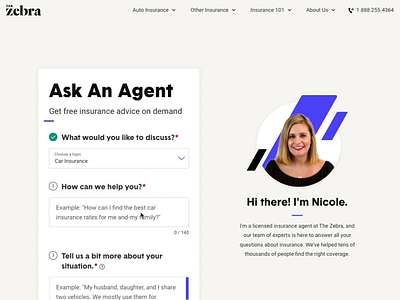 Ask An Agent car content strategy design form form design help information insurance modal ui ux zebra