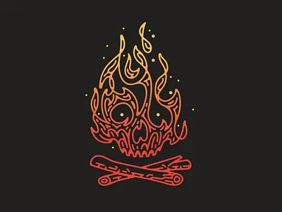 Campfire Skull adobe illustrator branding campfire camping crest design digital art double meaning fire flat graphic icon illustration logo minimal skull tattoo vector wit