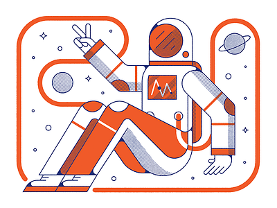 Intergalactic astronaut illustration retro shapes space vintage