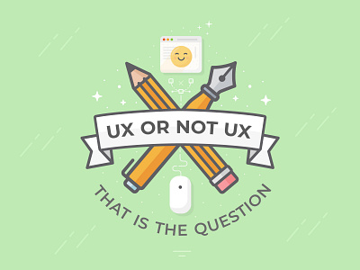 Ux or not Ux - That is the Question badge emoji feather green illustration pencil research ui ux vector