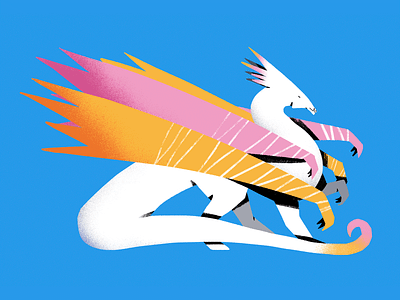 Bright Dragon dragon illustration pink shapes textures wings yellow