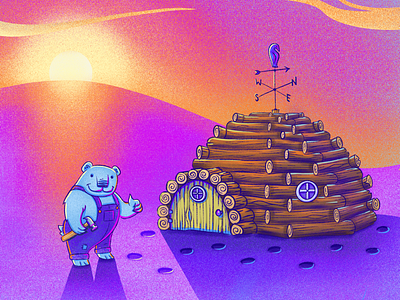 Pat the Polar Bear Builds a Log Cabin book childrens digital igloo illustration kids log cabin north pole polar bear procreate snow winter