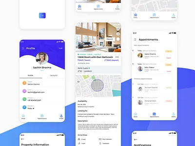 Tenant App Screens app design application application ui appointments create account design mobile notifications property app property information property listing rent search property shellpar shelter sign in signup tenant ui user profile