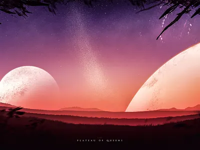 Plateau of Queens - Digital Artwork desert digital art fantasy fiction illustration landscape milkyway planets plateau sky space speedpainting stars