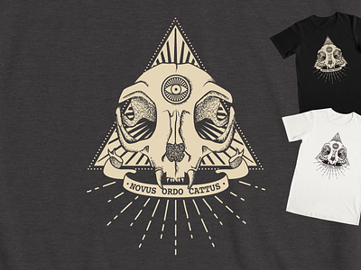 Secret Cat Order animals black black sun bones cat skull cats conspiracy dark design challenge illuminati illustration latim text new world order occult ribbons secret society sigil third eye threadless triangle