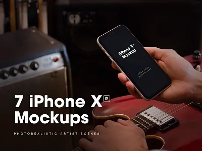 7 iPhone XR Mockups app presentation artist drums guitar hands iphone iphone mockups iphone x iphonex keyboard mobile mockup mockups music psd download psd mockup realistic mockup scenes