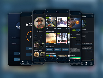 Steam mobile app | Redesign UI app design flat game game design games illustration minimal mobile new phone profile redesign sale shop steam store ui ux