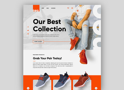 NEO, Shoes Store bold color design graphic design landing page neon orange shoes skateboard sports store ui user experience user interface ux web web design website