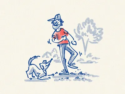 Moseyin' Into The Week boy dog editorial editorial illustration freehand gesture illustration man pen and ink sketch