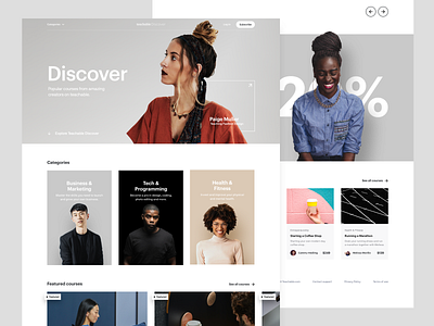 Teachable Discover - Homepage cards courses interface minimal platform ui ux ux ui web