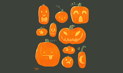 Halloween Pumpkins digital illustration halloween halloween design jack o lantern procreate