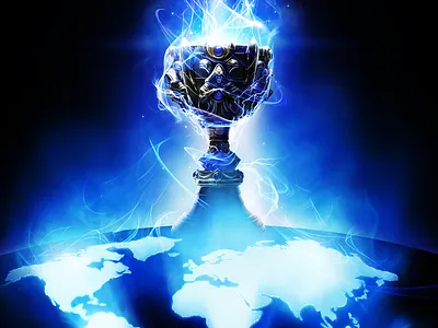 League of Legends World Championship championship cup earth electricity energy gaming illustration key art la league of legends planet riot staple center tournament videogame world