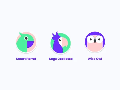 Wise Birds - Character Badges badges birds characther color pallete design flat illustration ui