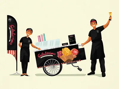 Gelatissimobile black cart characters crew gelatissimo gelato ice cream illustration illustrator staff sweets vector