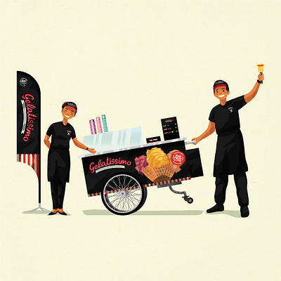 Gelatissimobile black cart characters crew gelatissimo gelato ice cream illustration illustrator staff sweets vector