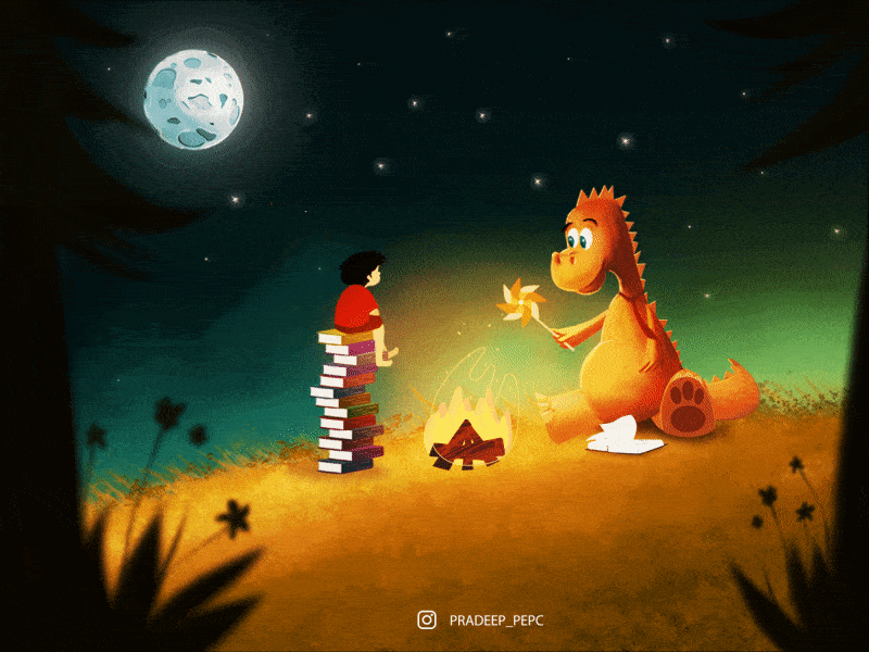 Imaginary friend animated gif animation character design children children book illustration design dino dinosaur illustration motion design motion design school motion graphics reading story storytelling