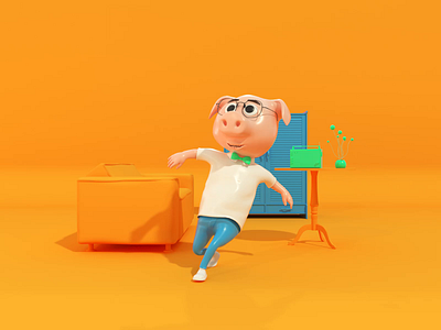 3D Hero - c4d animation 3d animation blue c4d character character design cinema4d design hero illustration octane pig yellow