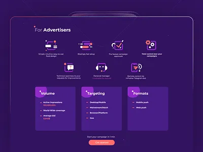 For Advertisers — InPusher concept creative dark design geometric graphic homepage interface landing page layout menu redesign shadow site web