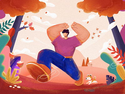 Autumn autum colour design dog fall illustraion illustration run ui