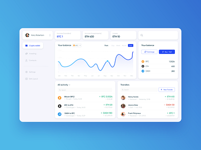 Crypto Dashboard cards chart crypto currency dashboard design exchange financial history interface investing statistics transactions transfers ui ux