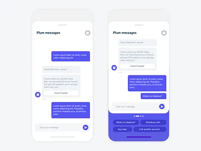 Plum Chat - Quick Replies app app design brand branding chat app chatbot clean design flat logo messaging minimal minimalism minimalist purple purple logo quick links ui ux whitespace