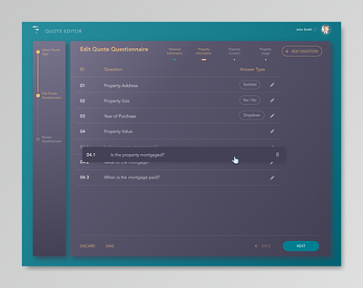 Insurance Quotes design drag and drop flat insurance onboarding stepper ui