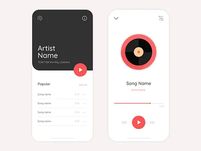 Daily UI - Music Player app app design artwork clean clean ui design flat illustration ios minimal minimalist minimalistic music app music player red ui ux