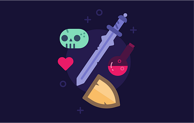 Geek Sleep Rinse Repeat, Illustration brand illustration gaming geek illustraion potion shield skull sword