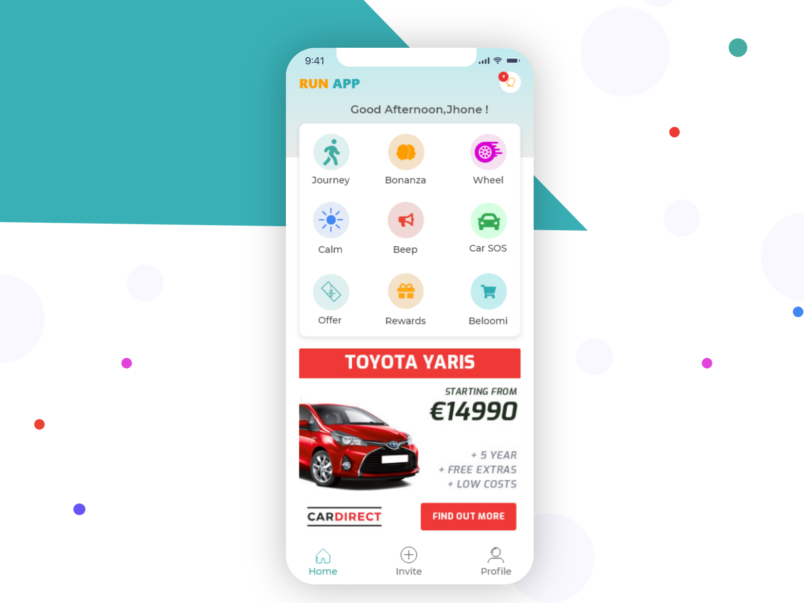 Example of Fitness App Home page